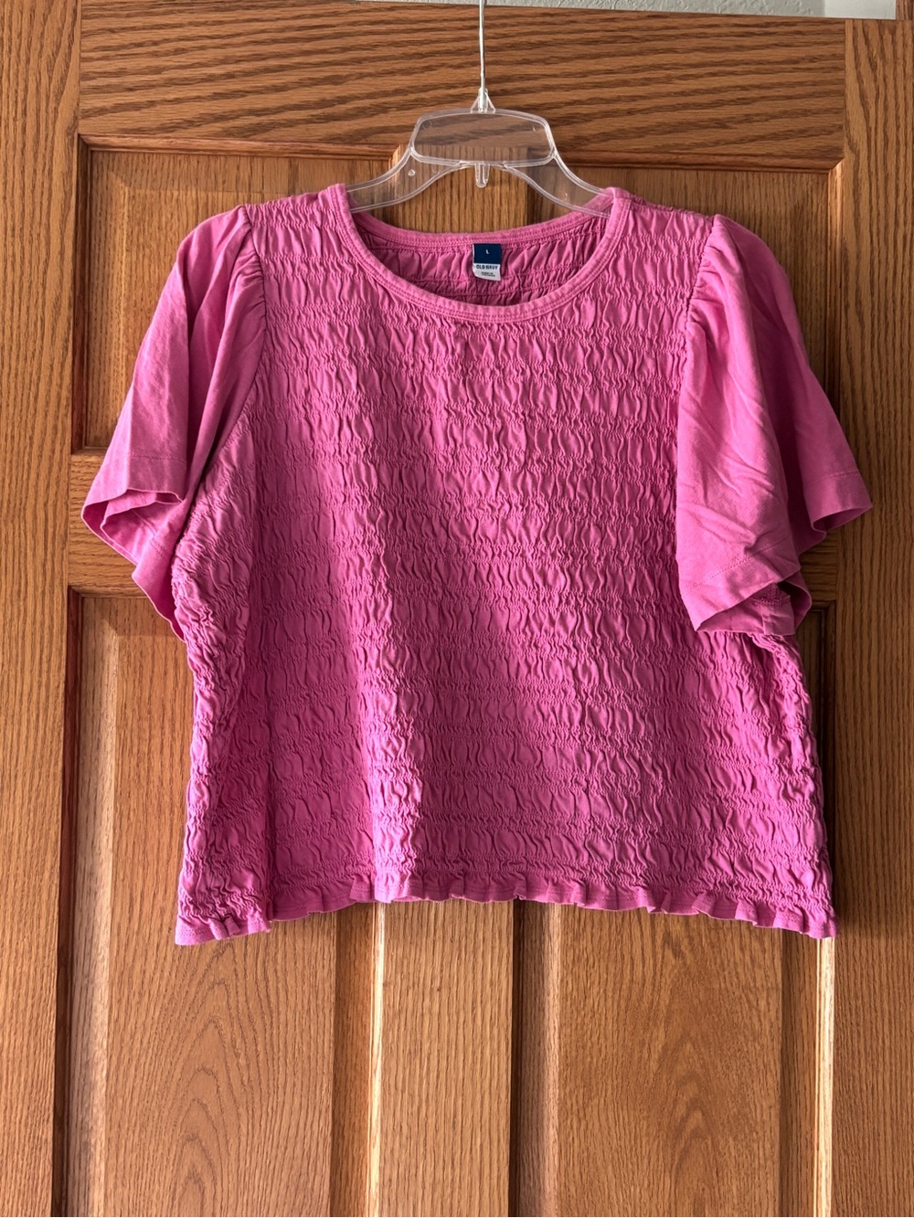 Old Navy Pink Textured Smocked Short Sleeve Blouse women’s L